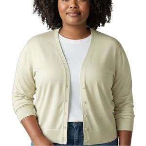 Chaps Neutral Cotton Preppy Long Sleeve Crewneck Cardigan Sweater 2X Cream